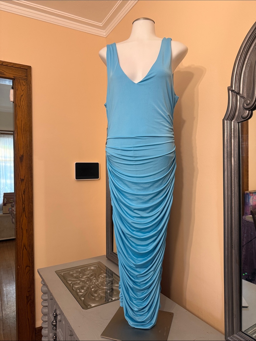 AKIRA XL Light Blue Ruched Maxi Dress - Picture 4 of 9